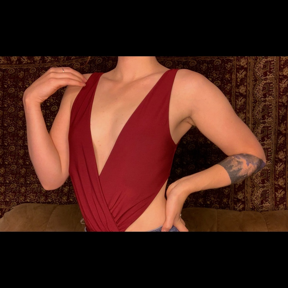 Cross-Front Body Suit With Tied Back